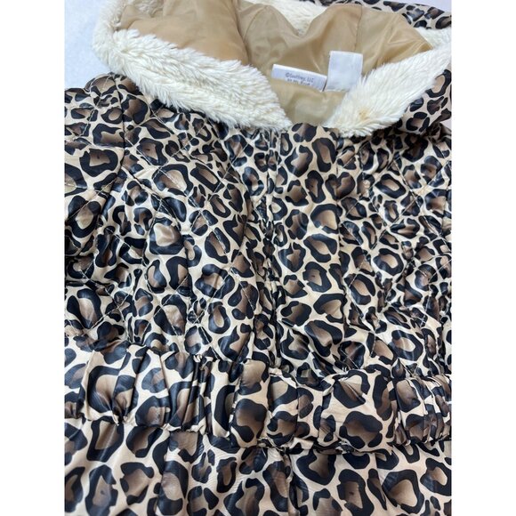 Babies Rus Toddler Girls Leopard Print Puffer Coat With Faux Fur Hood Sz 24M/2T - Picture 3 of 7